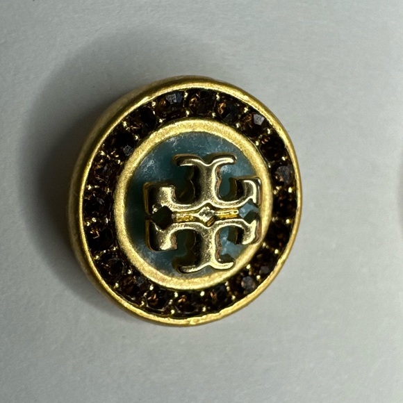 Tory Burch New Kira 18K Gold-Plated Pave Crystals Enamel Circle Stud Earrings - Picture 3 of 12